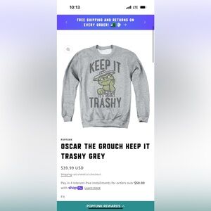 NWT PopFunk Oscar the grouch sweatshirt size xxl